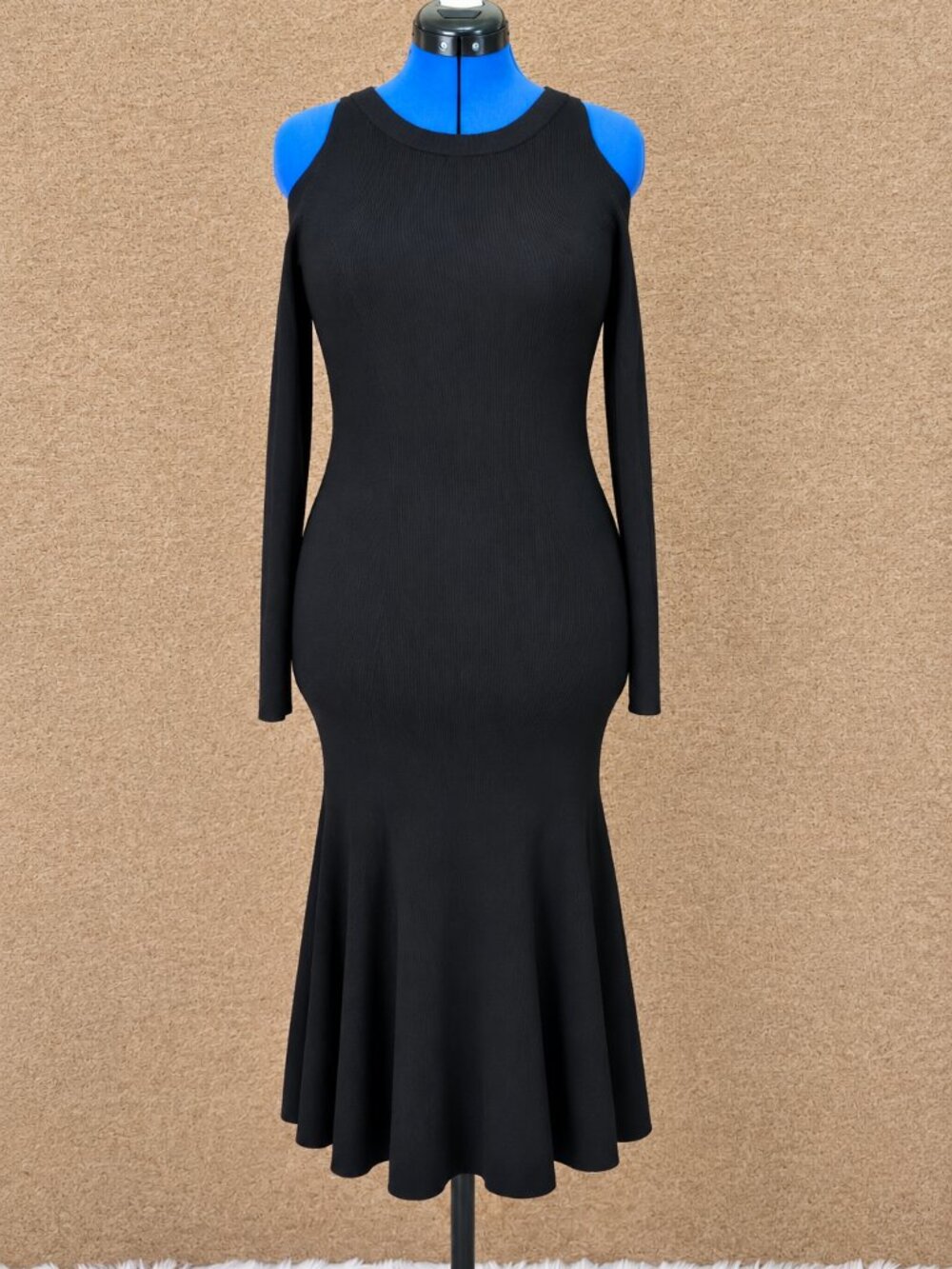 AllSaints Yasmin Cold Shoulder Midi Dress Black Women’s L Stretch Knit